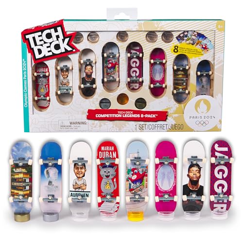 Tech Deck, Competition Legends 8-Pack Fingerboards with Collectible Cards, Olympic Games Paris 2024, Customizable Mini Skateboards, Kids Toys for Ages 6 and up