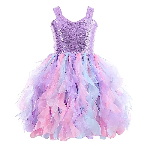 Purple Tutu Dress for Toddler Girls Mermaid Birthday Party Sparkly Sequin Tulle Fairy Dress Costume for Baby Girls Kids Princess Prom Sneaker Ball Gown Prom Christmas Dress 4T