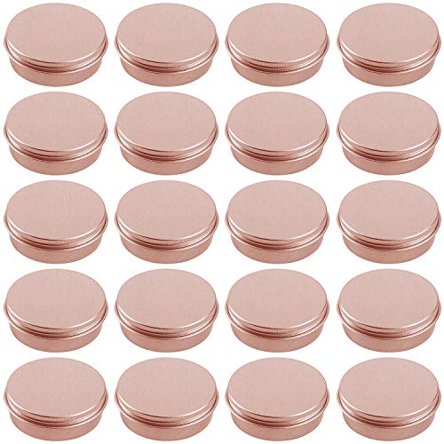 2 Ounce Aluminum Tin Jar Refillable Containers 60 ml Aluminum Screw Lid Round Tin Container Bottle for Cosmetic, Lip Balm, Cream, 20 Pcs Rose Gold