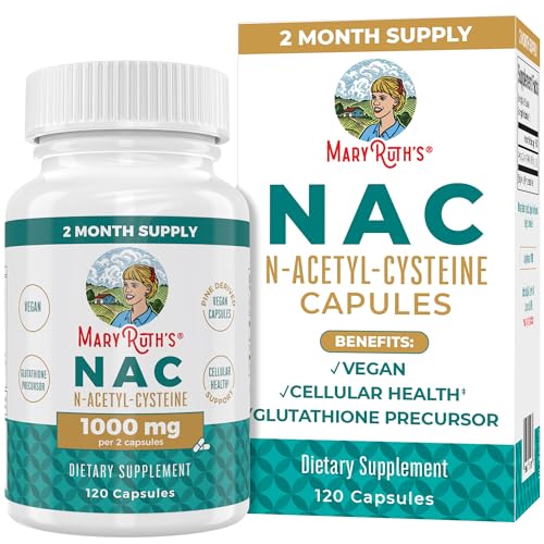 MaryRuth Organics Nutritional Supplement Capsule, N-Acetyl Cysteine, 2 Month Supply, NAC 1000mg Per Serving, Vegan, Non-GMO, Gluten Free, 120 Count