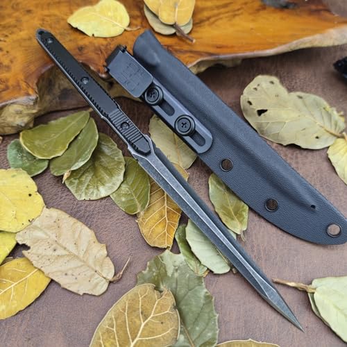 HUAAO 9.4in Tactical Fixed Blade Knife with Sheath, 440C Stainless Steel Black Blade Aviation Aluminum Handle, for EDC Outdoor Tactical Survival Camping Hunting