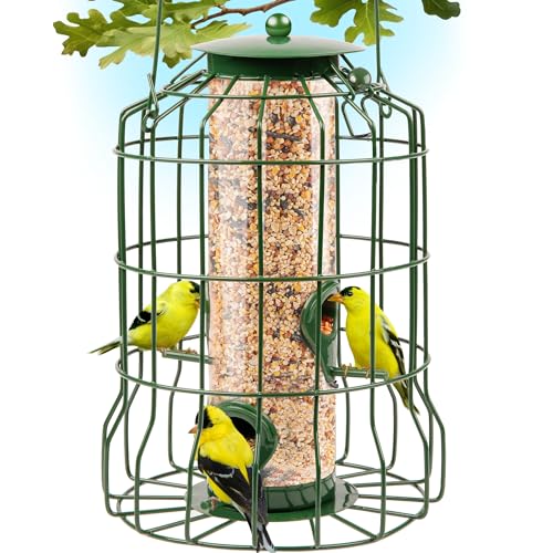 Gray Bunny Wild Bird Feeders Squirrel Proof for Outside Hanging, 1.25 lb Capacity Steel Bird Feeder Squirrel Proof for Small Birds, Chew Proof and Rust Proof, 4-Port