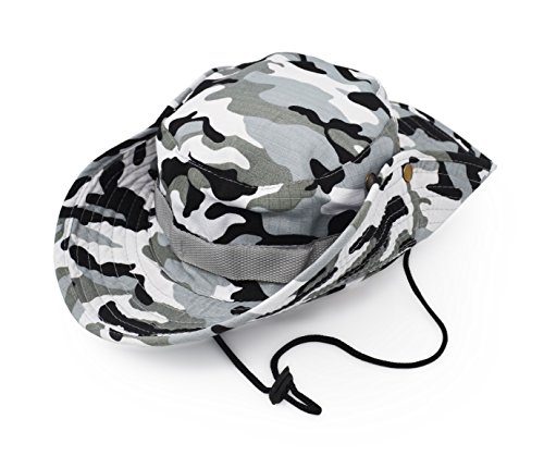 Outdoor Wide Brim Sun Protect Hat, Classic US Combat Army Style Bush Jungle Sun Cap for Fishing Hunting Camping Grey Camouflage 23