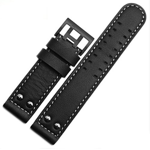 20mm / 22mm Leather Watch Band Strap Fits for Hamilton Khaki Field Aviation H70595593 (22mm, Smooth Black(Black Buckle))