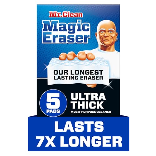 Mr. Clean Magic Eraser Ultra Thick Multi Purpose Cleaner, Magic Eraser Sponge Multi Surface Cleaner, 5ct