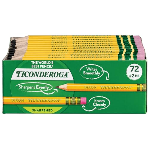 Ticonderoga Golf Wood-Cased Pencils, Pre-Sharpened, 2 HB, With Erasers, Yellow, 72 Count