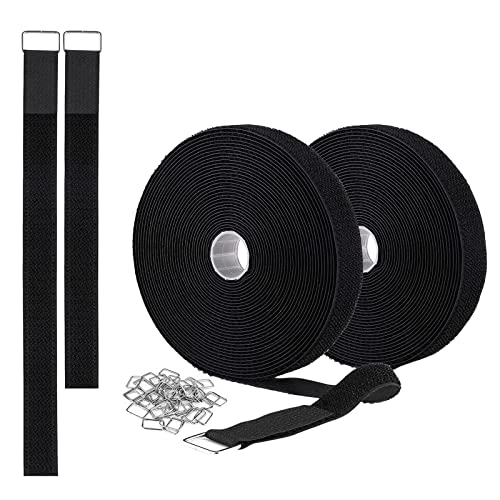 Jumpso 2 Rolls 32.2ft Straps 1 Inch Wide with 40 Metal Buckles, Adjustable Fastening Hook and Loop Straps, Reusable Cable Ties Cut-to-Length Nylon Cinch Straps for Organizer or Storage, Black