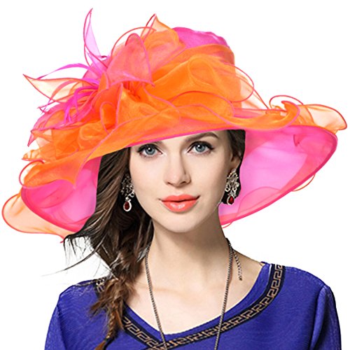 Kentucky Church Derby Hat Wide Brim Flounce Cocktail Tea Party Bridal Dress Hats (Rose)