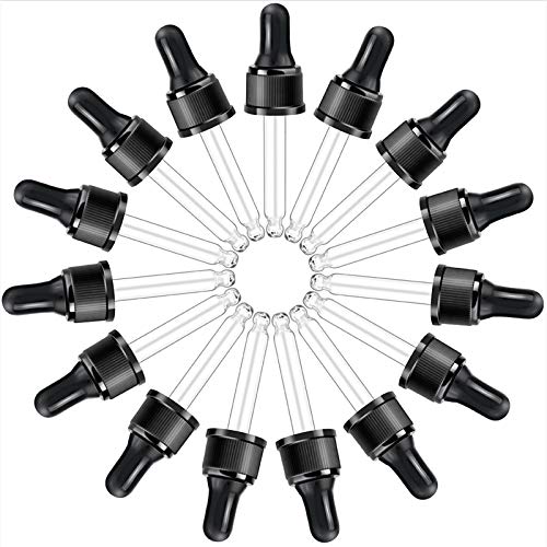 YGDZ Droppers for Essential Oils 15 Pack 15ml (1/2 Ounce) Glass Eye Dropper Tops - Fit for DoTerra Young Living 15ml Essential Oil Bottles