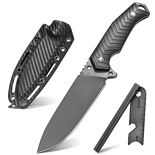 LOTHAR BAT Survival Knife with Fire Starter, Full Tang D2 Steel Fixed Blade Knife with G10 Handle, Tactical Hunting Knives with Kydex Sheath, Camping Knife, Bushcraft Knife, Gifts For Men