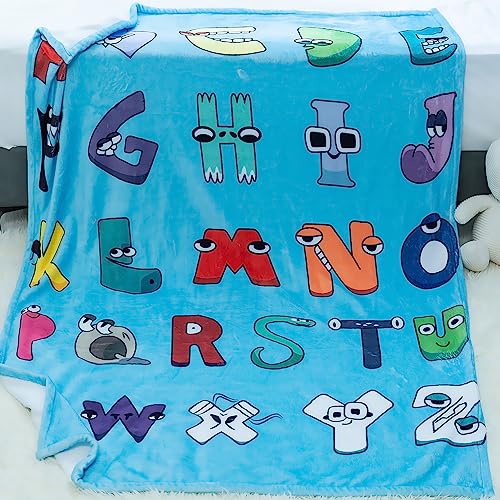 Jurllyshe Funny Eyes ABC Blanket Alphabet Throw Blanket for Toddler Blue Cute ABC Letters Blanket Alphabets Learning Gifts Blanket for Boys Girls Blue Cartoon Blanket (Funny Eyes, 50'x60')