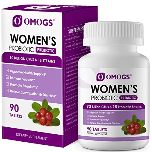 OMOGS Women's Probiotic,with Cranberry Extract and Organic Prebiotics,90 Billion CFUs,18 Strains,Help for Boost Immune,Digestive, Gut and Women's Health,Gluten Dairy Yeast & Soy Free, 90 Tablets