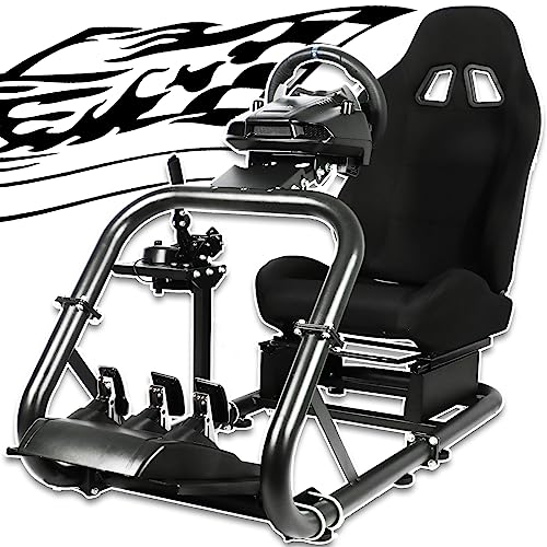 Anman Racing Simulator Cockpit with Seat Fits for LogitechIThrustmasterIFANTEC g27 g29 g920 g923 T300RS TX T3PA TGT,Pro Adjustable Stable Driving Wheel Stand Wheel&Pedals& Not Included