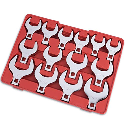 EFFICERE 14-Piece Premium 1/2' Drive Jumbo Crowfoot Wrench Set, Chrome Vanadium Steel, Includes Standard SAE Sizes from 1-1/16' to 2' with Storage Tray