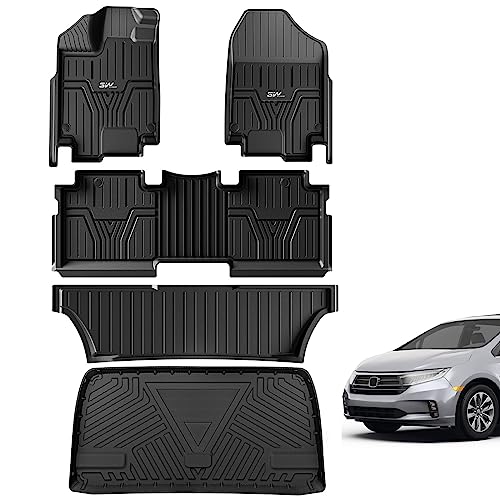 3W Floor Mats and Cargo Liner Fit for 2018-2024 Honda Odyssey Mini Passenger Van, TPE All Weather Custom Fit Floor Liner and Cargo Mats 1st 2nd and 3rd Rows Car Mats and Trunk Liner Black