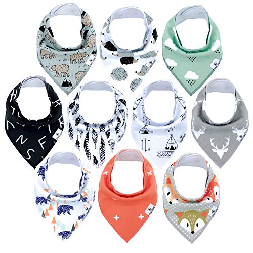 Diaper Squad 100% Organic Cotton Woodland 10-Pack Baby Drool Bandana Bibs for Boys and Girls