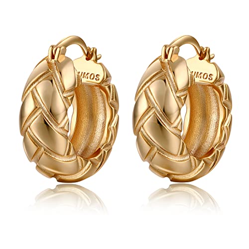 FRUMOS 18K Gold Plated Chunky Hoop Earrings for Women Fashion Thick Gold Hoops Earrings Set Jewelry for girls Birthday Christmas Gifts(Big tires hoop)