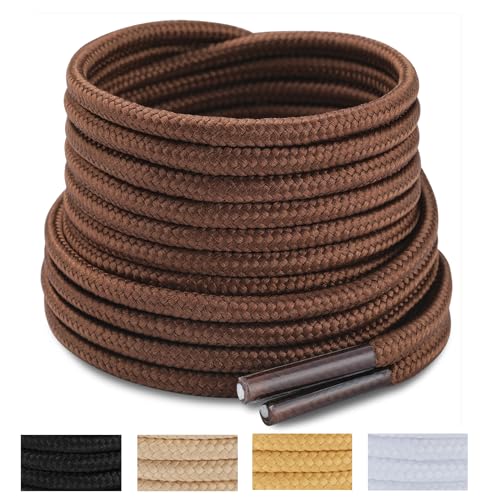 Handshop 2 Pairs Round Boots Shoelaces 3.5 MM Athletic Replacement Shoe Laces 30-63” Shoestrings For Running Sporting Walking Brown 137