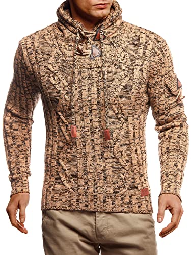 Leif Nelson Men's Pullover Hooded Knitted Pullover Winter Sweater Hoodie Sweatshirt Slim Fit Long Sleeve LN5400 Brown M27black Medium
