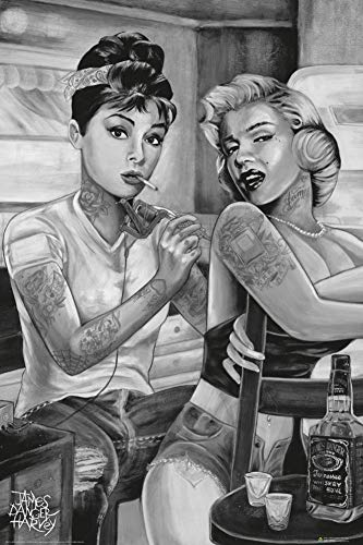 Marilyn & Audrey Tattooing Scene - by James Danger Harvey - Poster - 24' x 36'