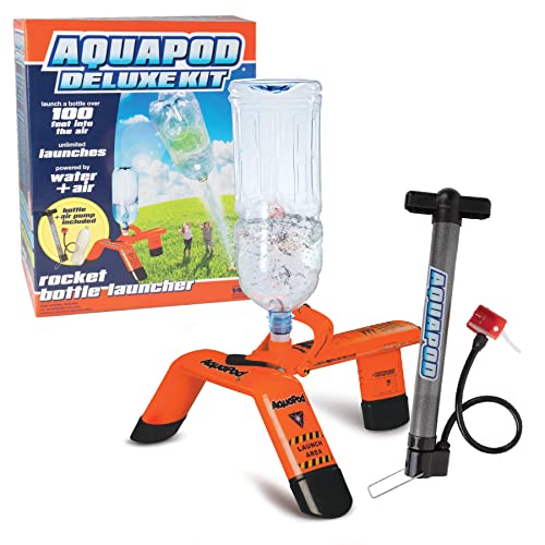 The Deluxe AquaPod Rocket Bottle Launcher Kit - Includes Bottle, Aqua Pod, & Air Pump - Launches Bottles 100Ft in The Air - Fun Educational STEM Toy- Science Birthday for Kids & Teens