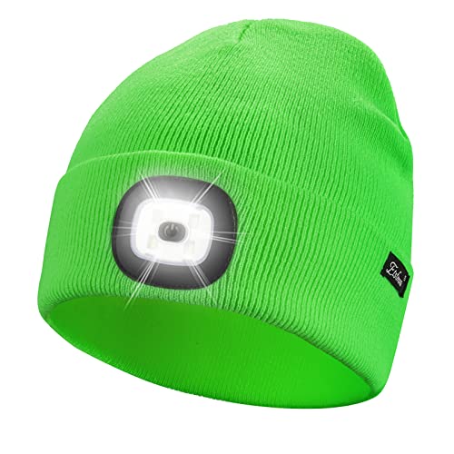 Etsfmoa Unisex Beanie with The Light Gifts for Men Dad Father USB Rechargeable Caps Fluorescent Green