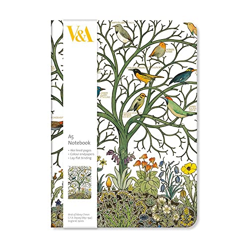 Museums & Galleries V&A Museum Birds of Many Climes by C.F.A. Voysey lined lay-flat Notebook Journal, 5.75 x 8.25inch