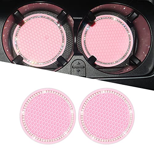 Fogfar Pack-2 Bling Car Cup Holder Coasters, 2.76 Inch Auto Anti Slip Cup Holder Insert Coasters, Universal Anti Slip Cup Holder Coasters (Pink)