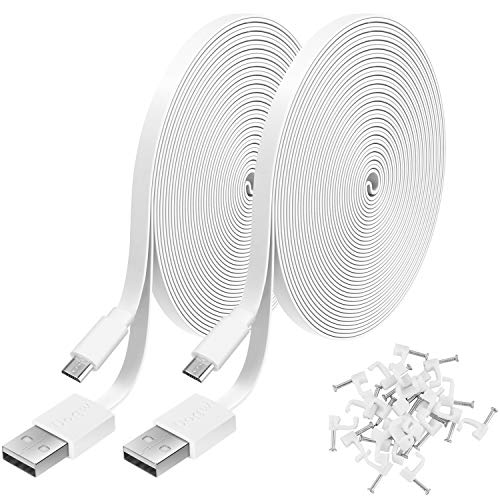 2 Pack 20FT Power Extension Cable Compatible with WyzeCam,Wyze Cam Pan,WYZE Cam OG,NestCam Indoor,Blink,Amazon Cloud Camera,USB to Micro USB Durable Charging and Data Sync Cord(White)