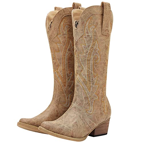 HISEA Rollda Cowboy Boots Women Western Boots Cowgirl Boots Ladies Pointy Toe Fashion Boots