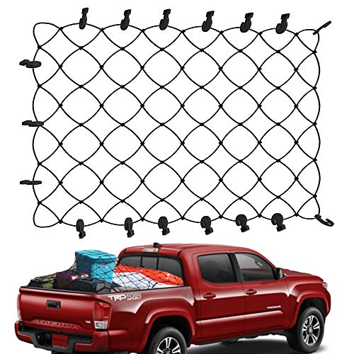 TacoNets Toyota Tacoma Short Bed Cargo Net - Patent Pending Design - Fits 2005-2024 - Heavy Duty 8mm Premium Bungee 3'x4' Cargo Netting - Designed in USA