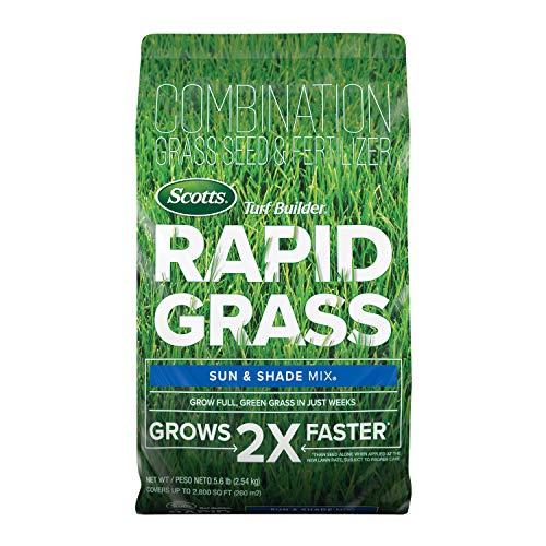 Scotts Turf Builder Rapid Grass Sun & Shade Mix, Combination Seed and Fertilizer, Grows Green Grass in Just Weeks, 5.6 lbs.