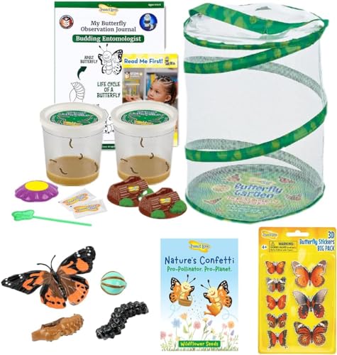 Insect Lore Butterfly Garden As Seen On TV | Butterfly Kit with Live Caterpillars | 10 Caterpillars, Reusable Habitat, STEM Butterfly Journal & More