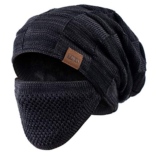 REDESS Beanie Hat for Men and Women Winter Warm Hats Knit Slouchy Thick Skull Cap with Face Cover