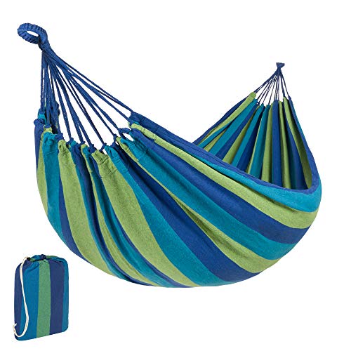 Best Choice Products 2-Person Indoor Outdoor Brazilian-Style Cotton Double Hammock Bed w/Portable Carrying Bag - Blue