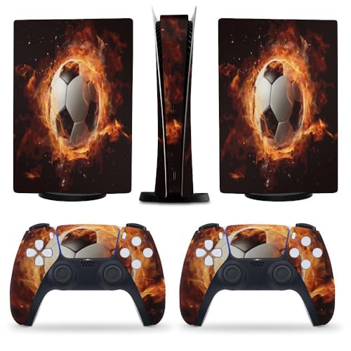 Buyidec Soccer Fire for PS5 Skin Console and Controller Accessories Cover Skins Anime Vinyl Cover Sticker Full Set for Playstation5 Digital Version