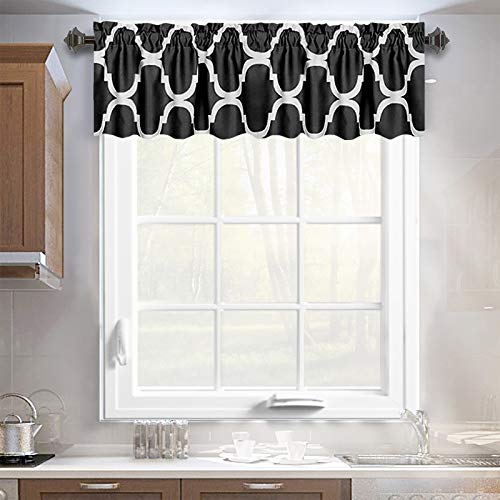 Melodieux Moroccan Fashion Room Darkening Rod Pocket Window Curtain Valance, 52 by 18 Inch, Black (1 Panel)