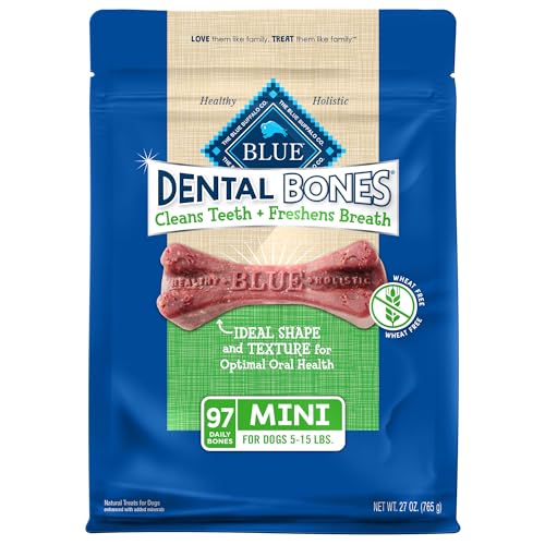 Blue Buffalo Dental Bones Mini Natural Dental Chew Dog Treats, (5-15 lbs) 27-oz Bag Value Pack