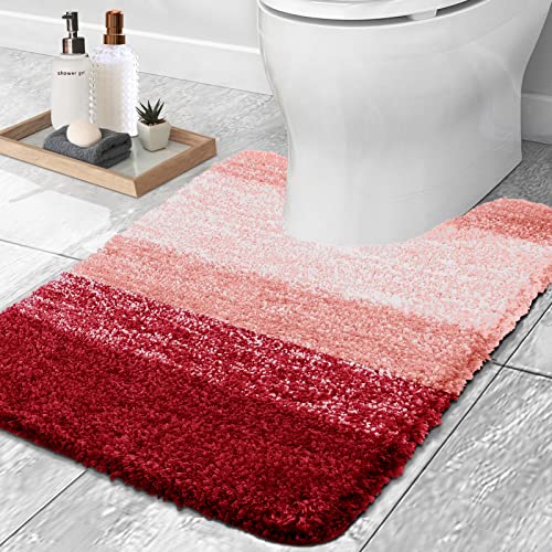 OLANLY Luxury Toilet Rugs U-Shaped 24x20, Extra Soft and Absorbent Microfiber Bathroom Rugs, Non-Slip Plush Shaggy Toilet Bath Mat, Machine Wash Dry, Contour Bath Rugs for Toilet Base, Red