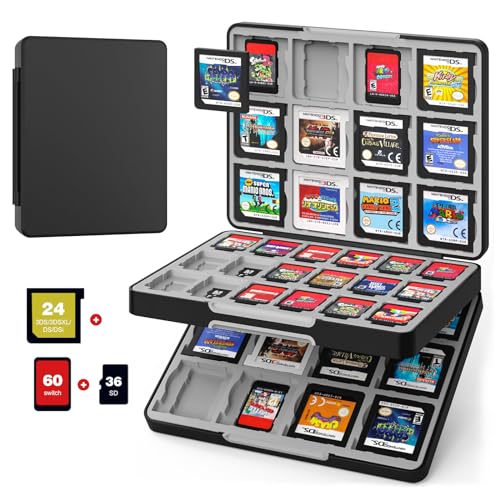 MoKo 60 Slots Game Card Case for Nintendo Switch/Switch OLED/3DS/2DS, Portable 3DS Game Case, 24 Slots for 3DSXL/DS/DSi Cards & 36 Slots for SD Cards w/ Magnetic Closure, Black
