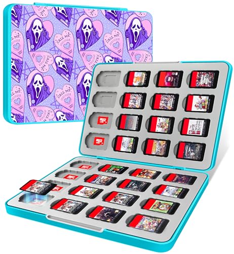 Xinocy for Nintendo Switch Game Case with 32 Game Holder Slots and 32 SD Micro Card Slots for Nintendo Switch/Lite/OLED,Cute Cartoon Games Cartridge Cases for Boys Kids Girls Kawaii Storage Box, Purple