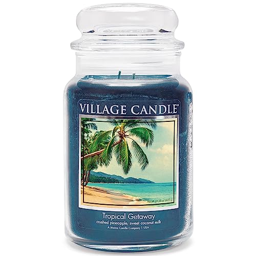 Village Candle Tropical Getaway Large Apothecary Jar, Scented Candle, 21.25 oz., Blue