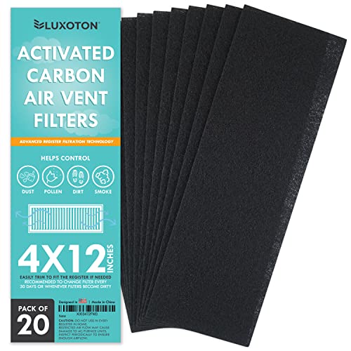 Activated Carbon Air Vent Filters for Home - 20 Pieces 4' x 12' Floor Vent Filters, Charcoal Vent Filter, AC Vent Filter, Floor Register Filters, Home Vent Filters Register, Dust Control Home