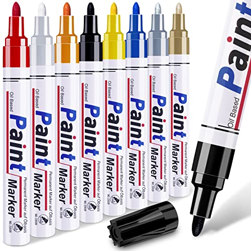 DAPAWIN 8 Colors Oil Based Paint Pens, Permanent Marker for Metal, Wood, Canvas, Fabric, Plastic, Tire, Glass, Waterproof, Safe for Kids and Adults