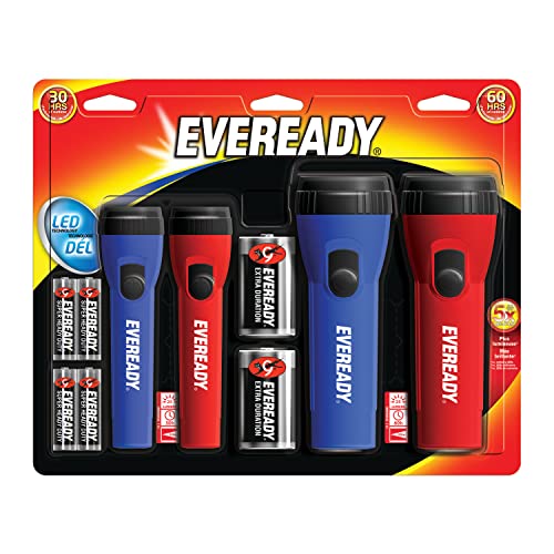 EVEREADY LED Flashlights (4-Pack), Bright Flashlights for Emergencies and Camping Gear, Power Outage Flash Light with AA Batteries Included