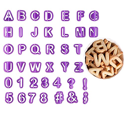 BlingKingdom 40pcs Alphabet Cookie Cutters Set Purple Plastic Letter Icing Cake Decorating Fondant Number Cutters Mould Tools for Sugarcraft Biscuit Pastry Plunger Baking