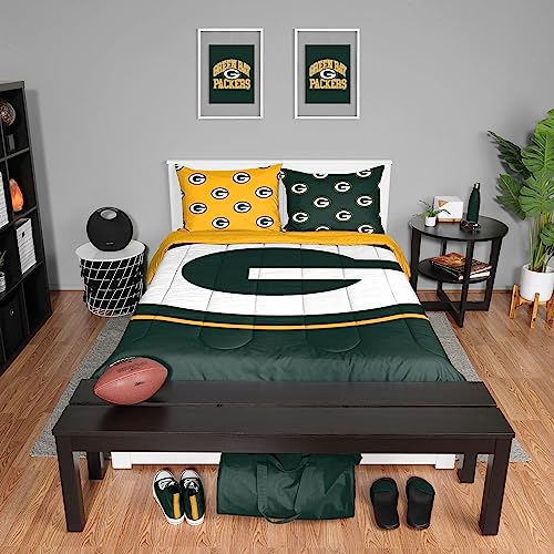 FOCO Green Bay Packers NFL Team Color Bed In a Bag Comforter Bedding 3 Piece Full Set