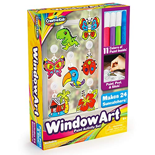 Creative Kids Window Paint Art Kit – Make Your Own Suncatchers Set – 24 Sun Catchers, 24 Suction Cups & 11 Paints – Suncatchers for Kids to Paint - DIY Window & Mirror Arts & Crafts Kit Children