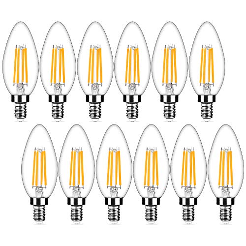 12-Pack Dimmable E12 LED Candelabra Bulbs 40Watt Equivalent, 2700K Warm White, 450Lumens, 4W B11 Vintage Chandelier Light Bulbs, LED Filament Clear Glass Candle Lamp for Ceiling Fan Home Decor1