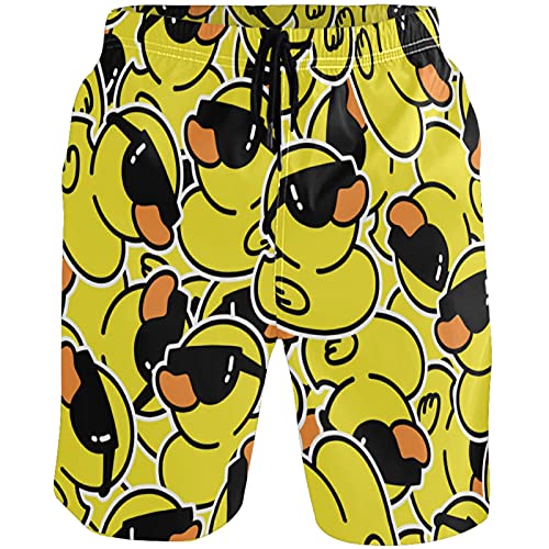visesunny Rubber Duck Cartoon Character Print Summer Men's Swim Trunks Quick Dry Bathing Suits Beach Holiday Party Swim Shorts